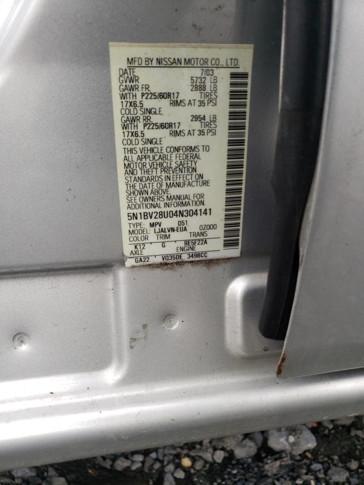 Photo 10 from auction – 2004 NISSAN QUEST S with VIN 5N1BV28U04N304141