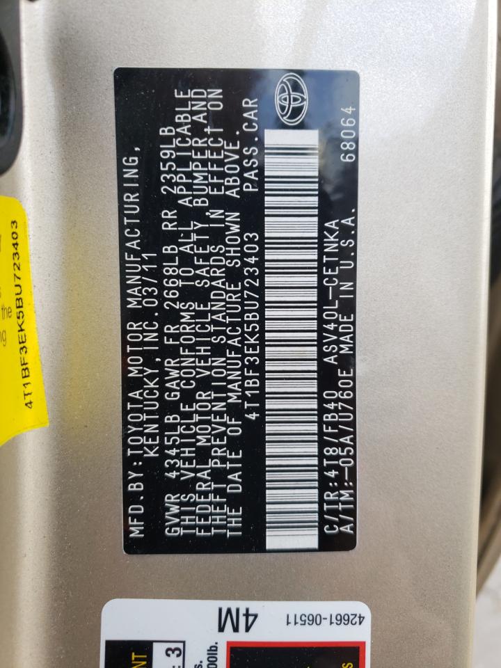 Photo 10 from auction – 2011 TOYOTA CAMRY BASE with VIN 4T1BF3EK5BU723403