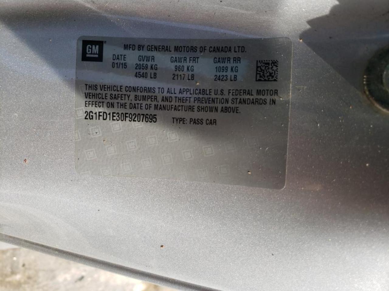 Photo 10 from auction – 2015 CHEVROLET CAMARO LT with VIN 2G1FD1E30F9207695