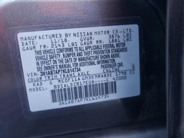 Photo 10 from auction – 2019 NISSAN SENTRA S with VIN 3N1AB7AP7KL614734