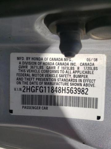 Photo 10 from auction – 2008 HONDA CIVIC EX with VIN 2HGFG11848H563982