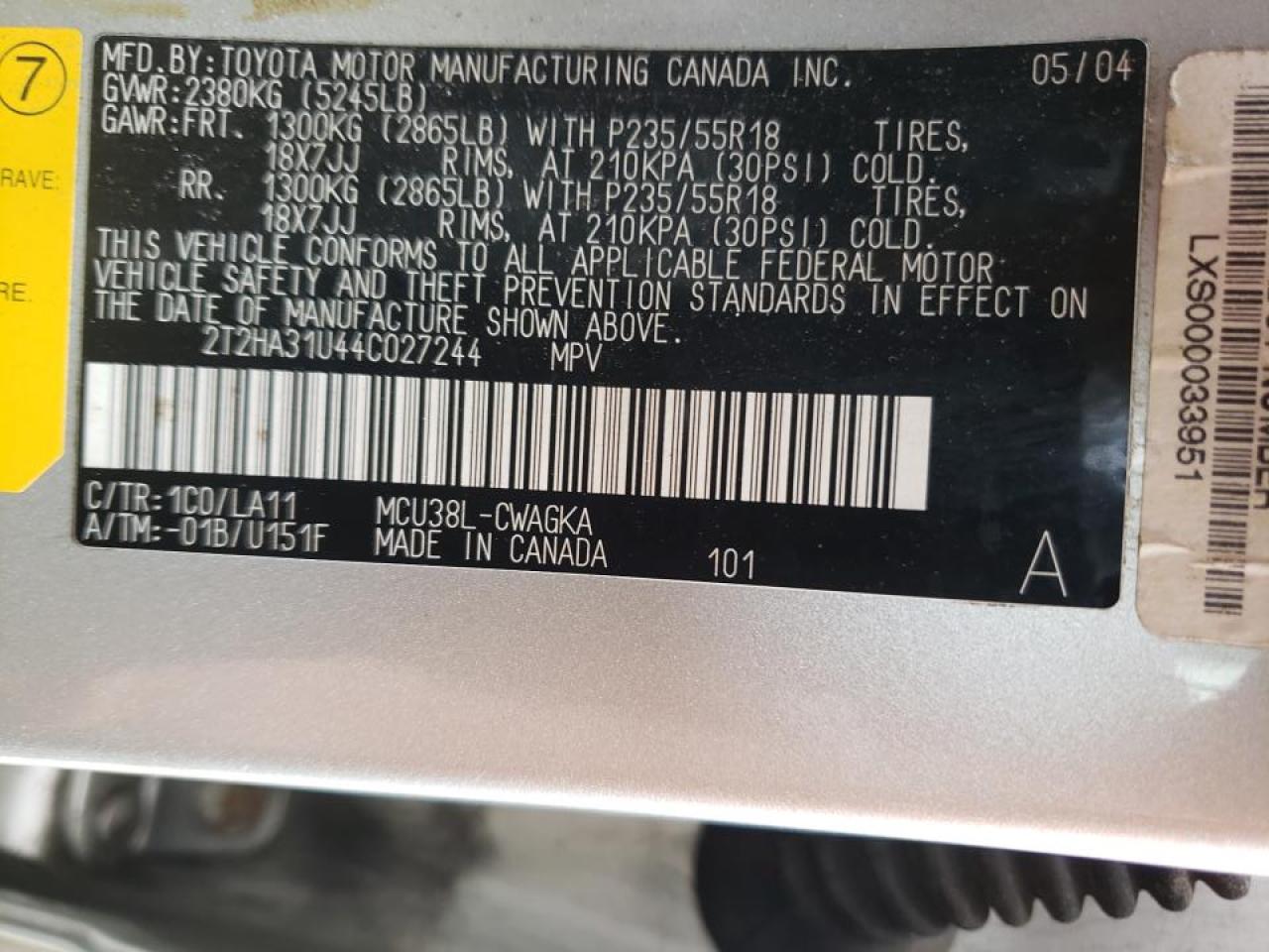 Photo 10 from auction – 2004 LEXUS RX 330 with VIN 2T2HA31U44C027244