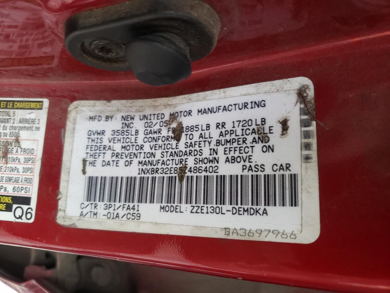 Photo 10 from auction – 2005 TOYOTA COROLLA CE with VIN 1NXBR32E85Z486402