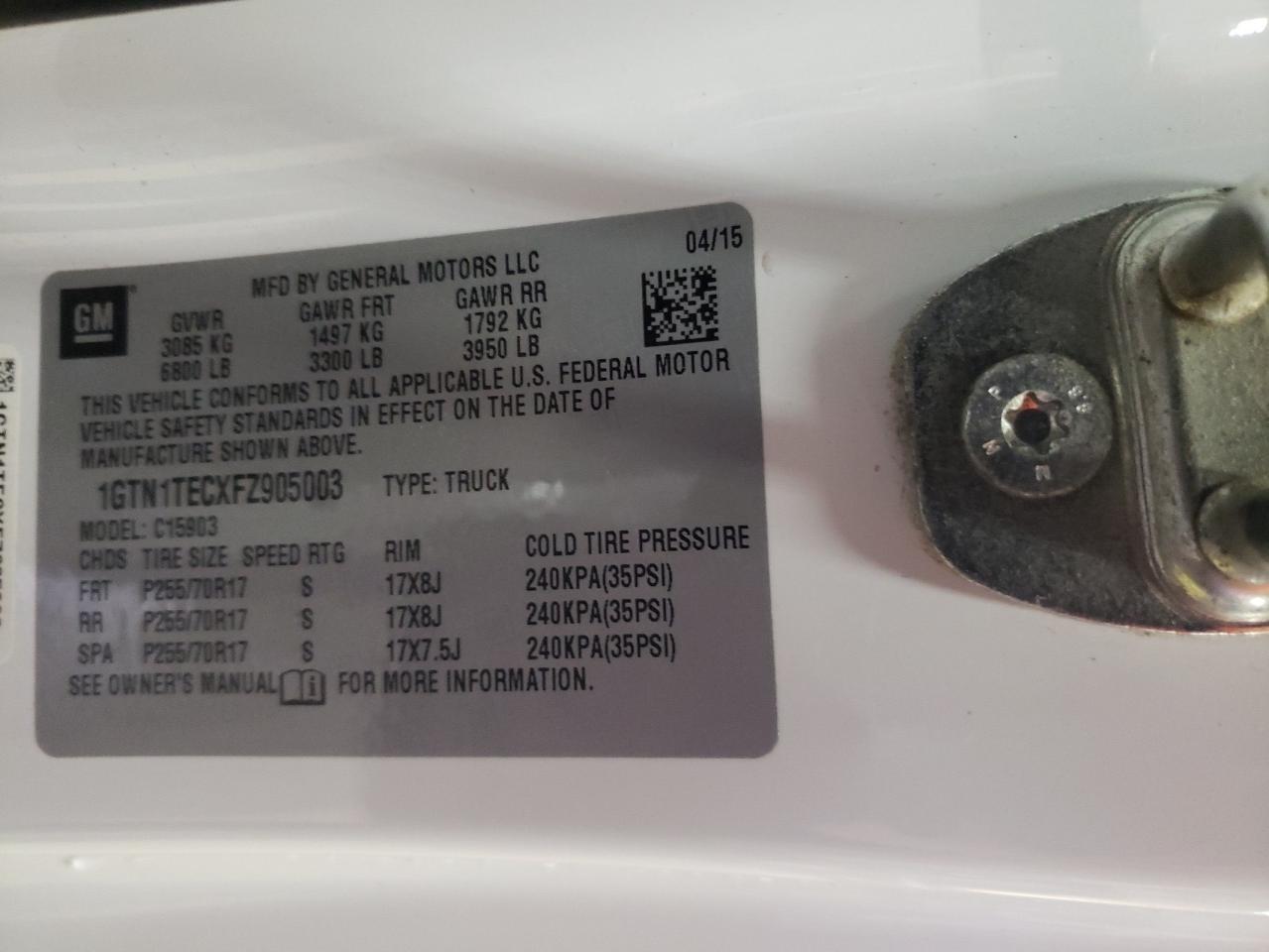 Photo 10 from auction – 2015 GMC SIERRA C15 with VIN 1GTN1TECXFZ905003