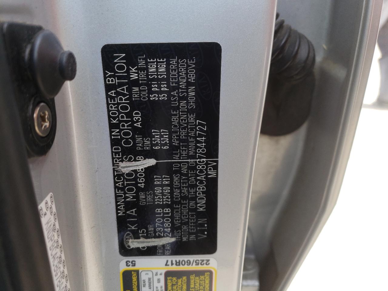 Photo 10 from auction – 2016 KIA SPORTAGE L with VIN KNDPBCAC8G7844727