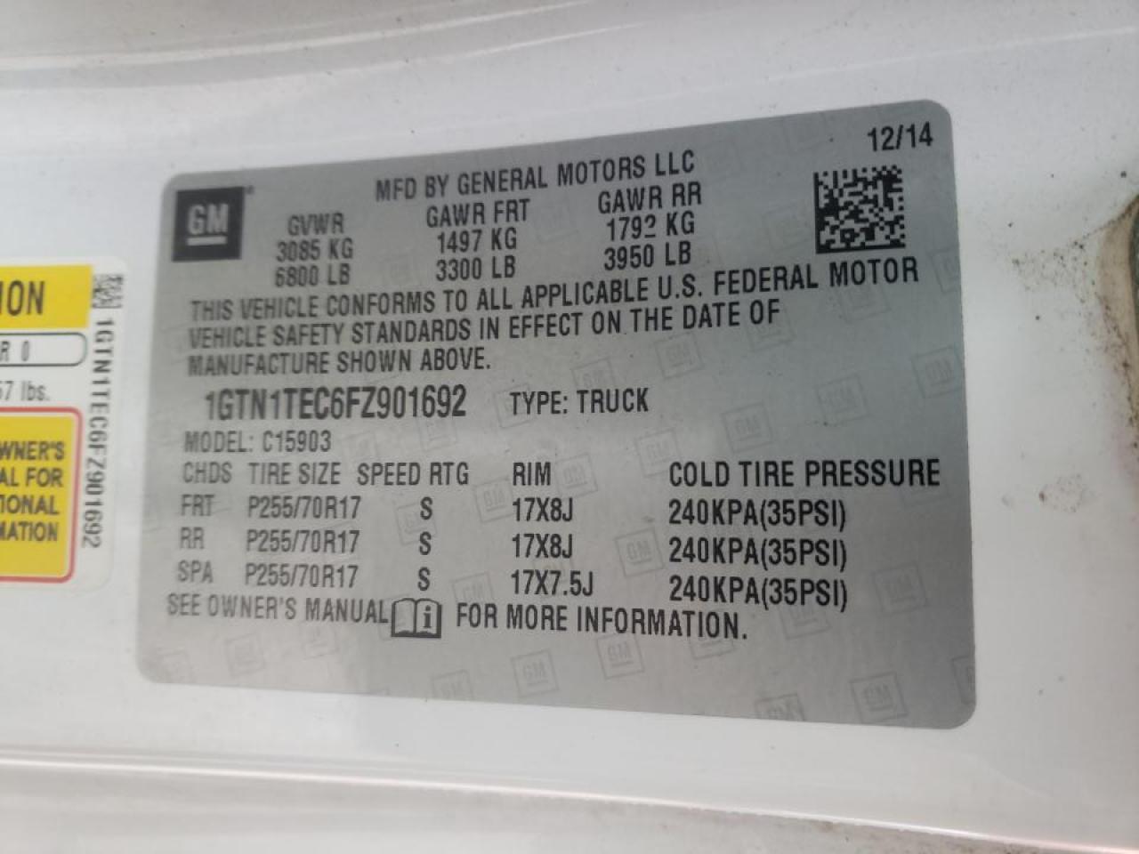Photo 10 from auction – 2015 GMC C1500 with VIN 1GTN1TEC6FZ901692