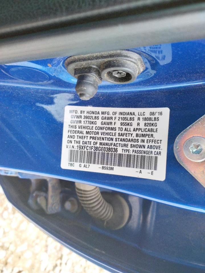 Photo 10 from auction – 2016 HONDA CIVIC EX with VIN 19XFC1F38GE038036