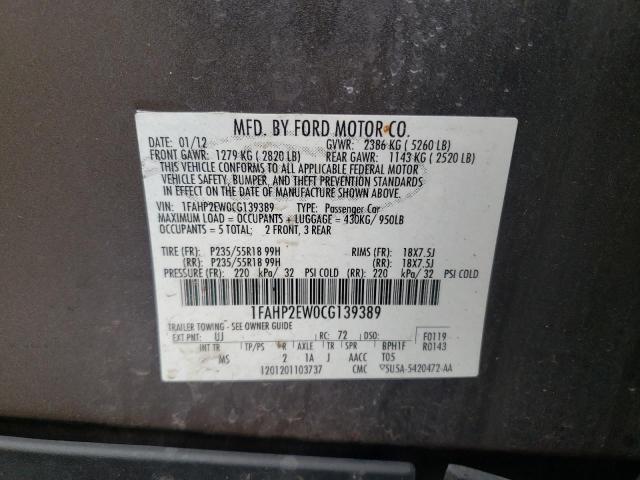 Photo 10 from auction – 2012 FORD TAURUS SEL with VIN 1FAHP2EW0CG139389
