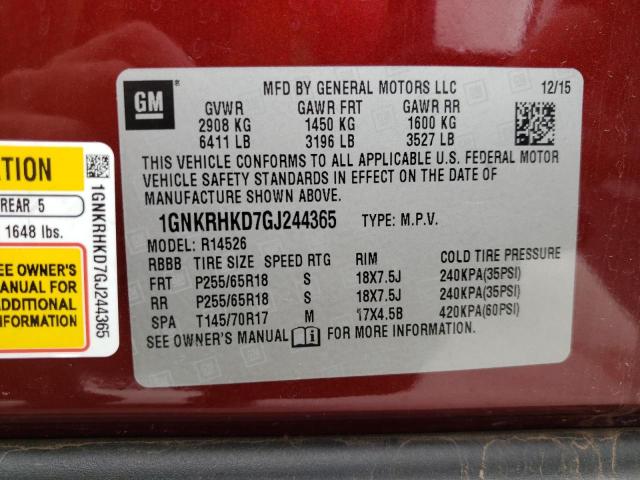 Photo 10 from auction – 2016 CHEVROLET TRAVERSE L with VIN 1GNKRHKD7GJ244365