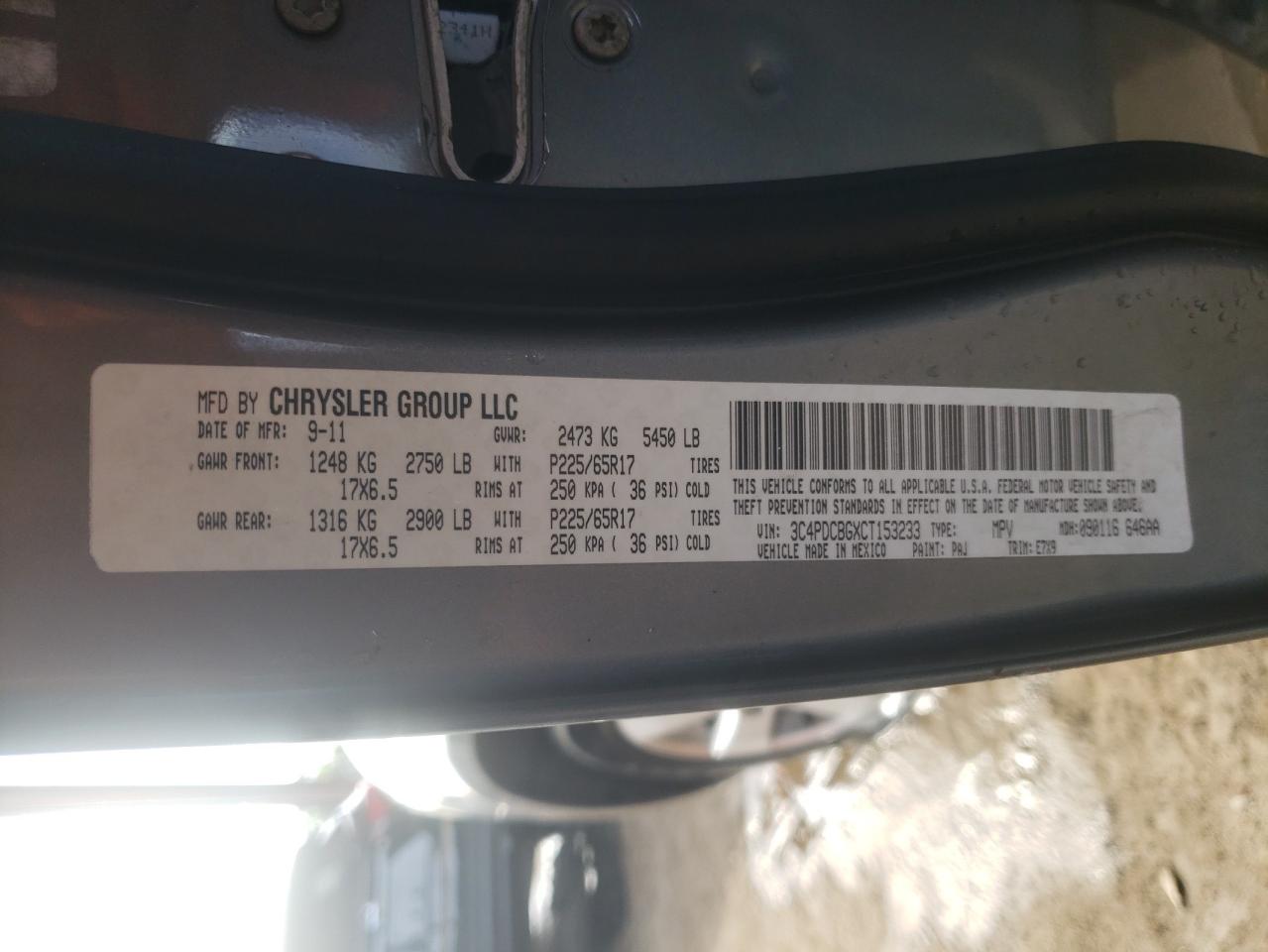Photo 10 from auction – 2012 DODGE JOURNEY SX with VIN 3C4PDCBGXCT153233