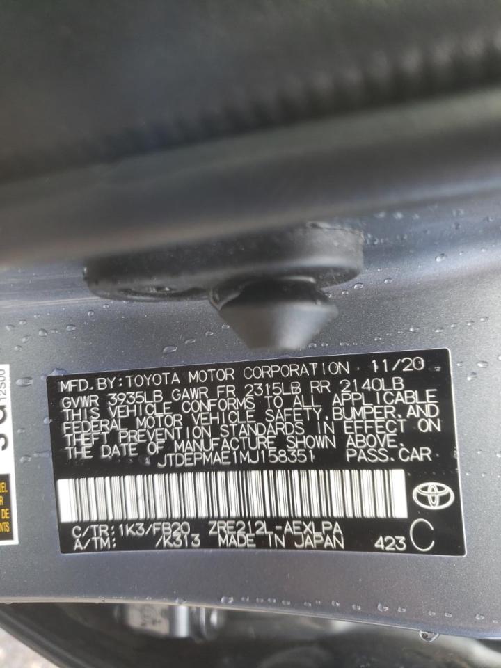 Photo 10 from auction – 2021 TOYOTA COROLLA LE with VIN JTDEPMAE1MJ158351