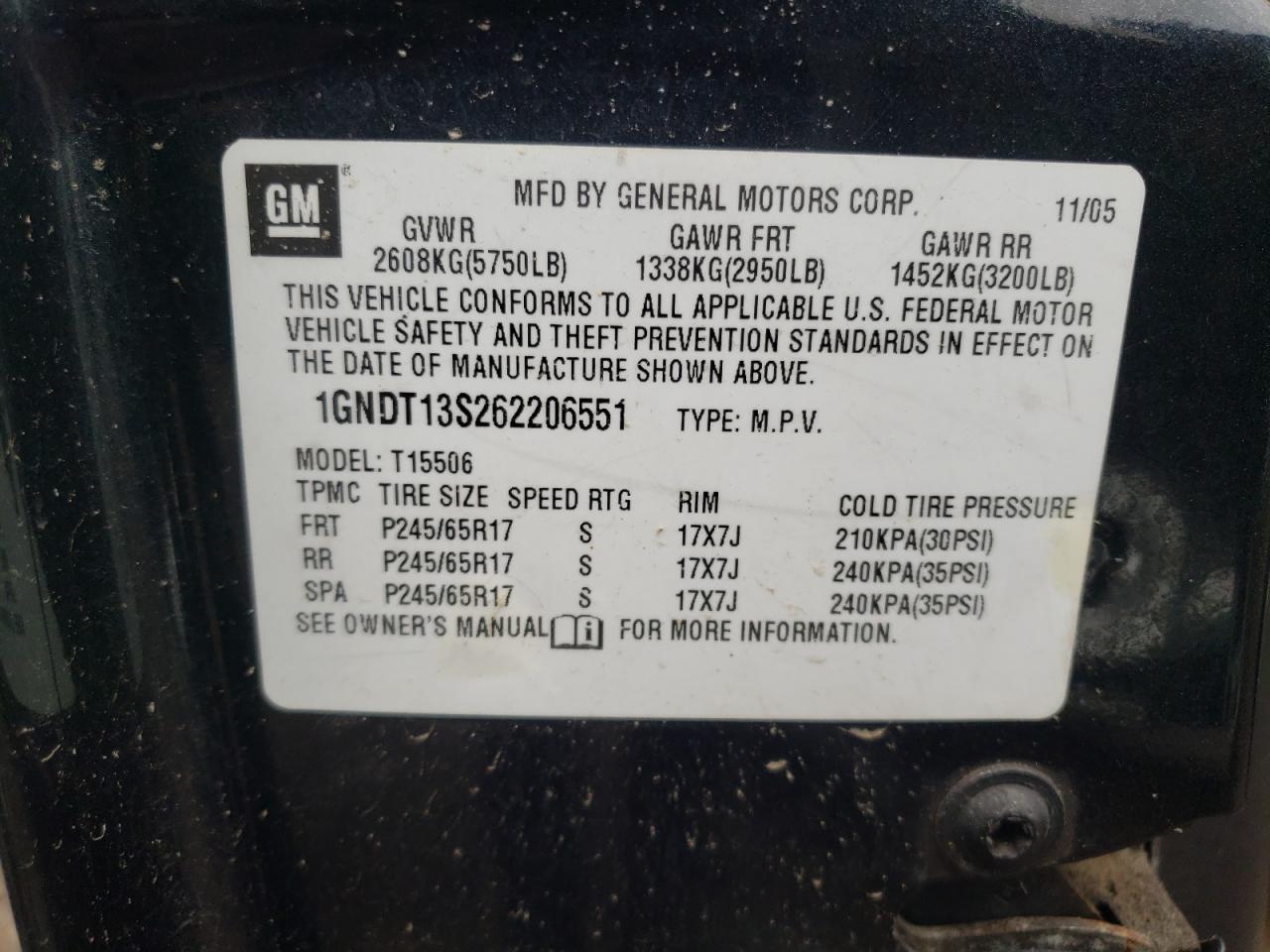 Photo 10 from auction – 2006 CHEVROLET TRAILBLAZE with VIN 1GNDT13S262206551
