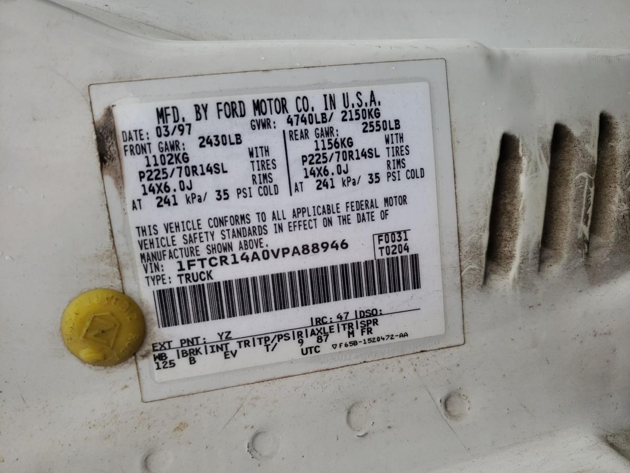 Photo 10 from auction – 1997 FORD RANGER SUP with VIN 1FTCR14A0VPA88946