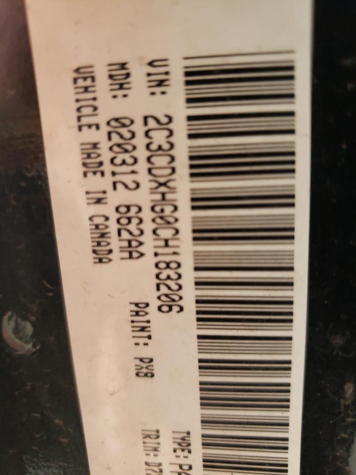 Photo 10 from auction – 2012 DODGE CHARGER SX with VIN 2C3CDXHG0CH183206