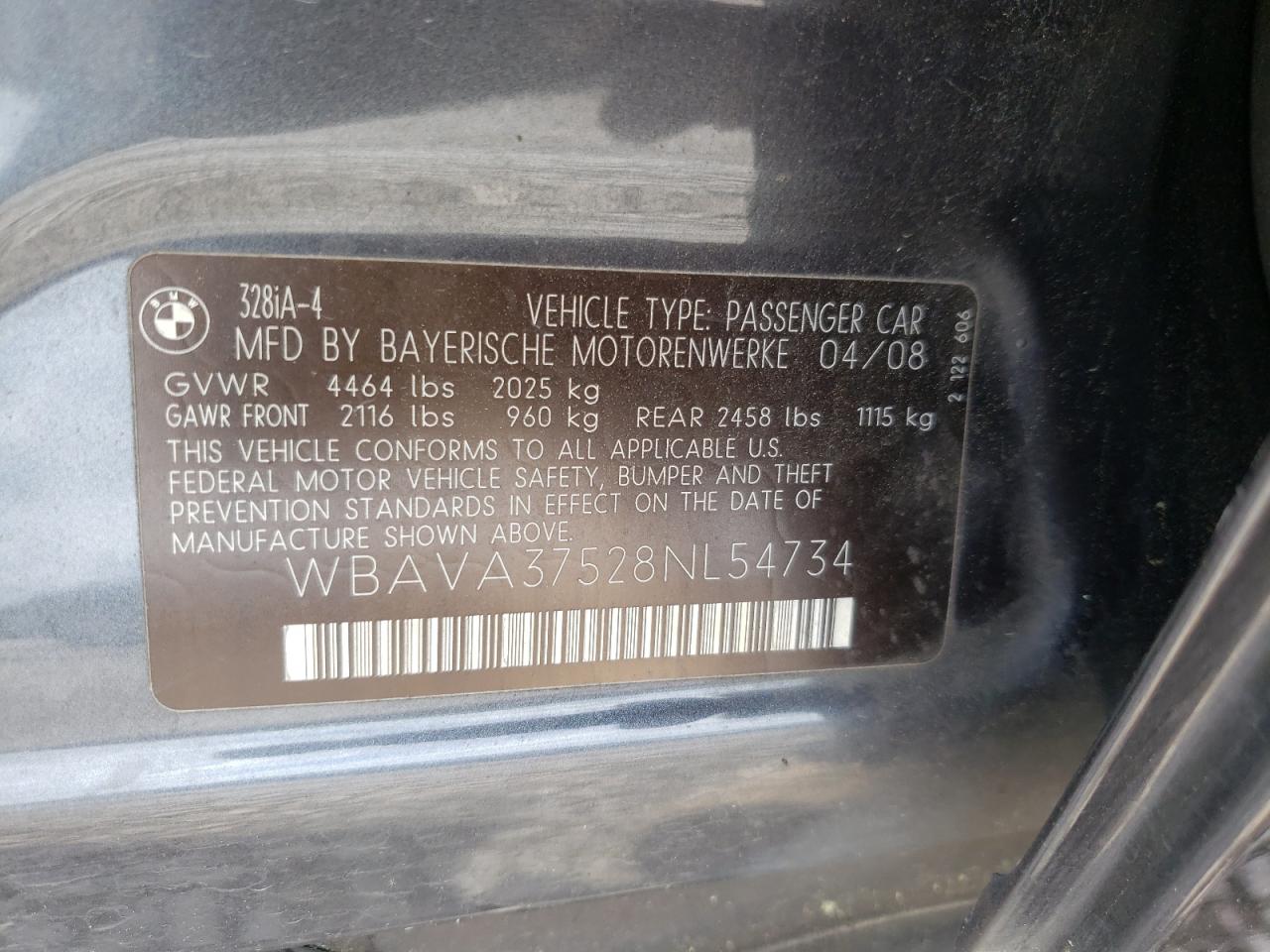 Photo 10 from auction – 2008 BMW 328 I with VIN WBAVA37528NL54734