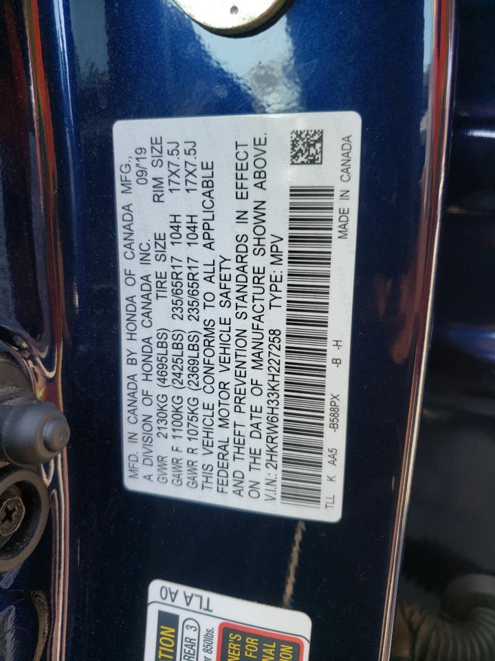 Photo 10 from auction – 2019 HONDA CR-V LX with VIN 2HKRW6H33KH227258
