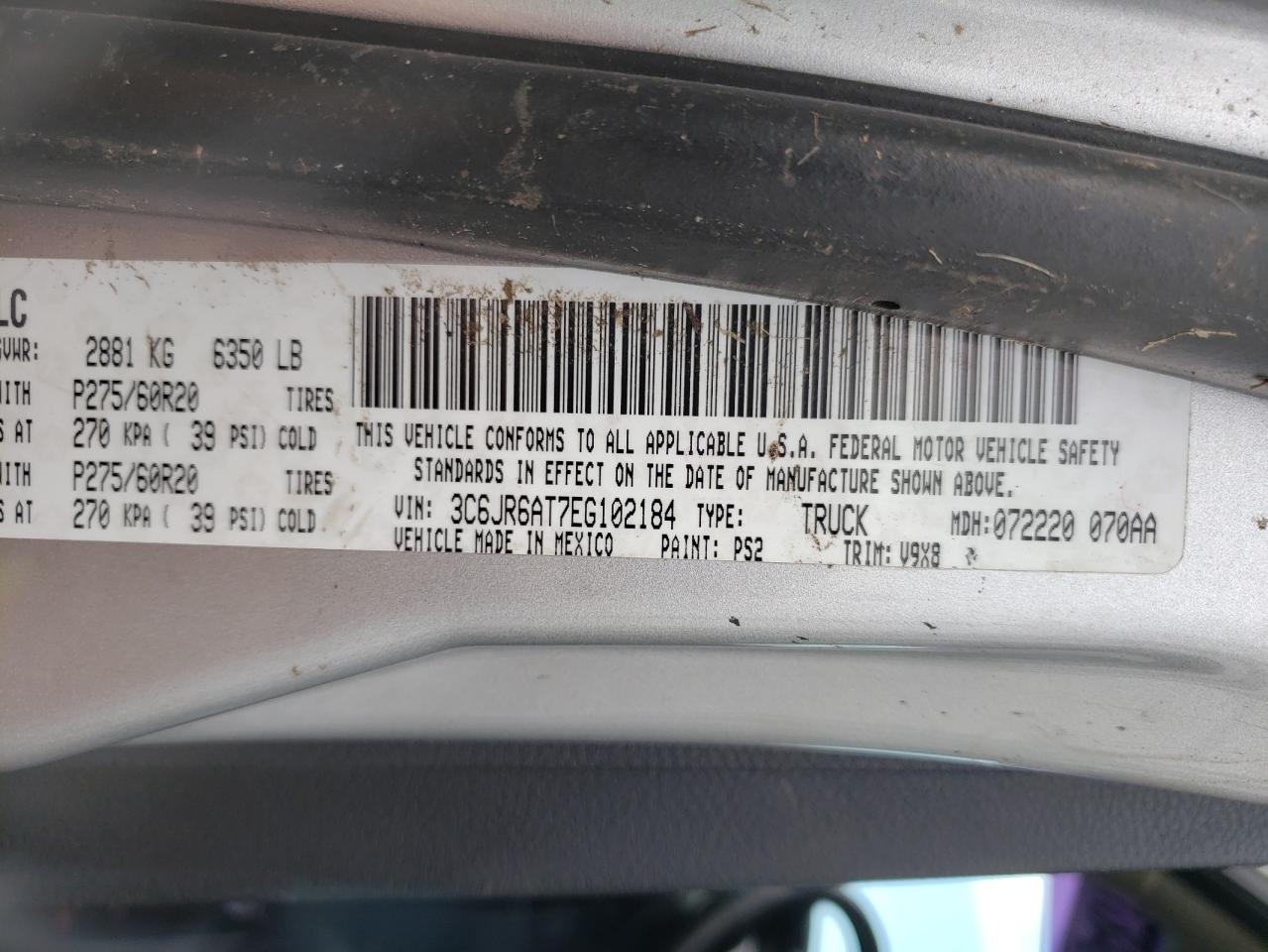 Photo 10 from auction – 2014 RAM 1500 ST with VIN 3C6JR6AT7EG102184