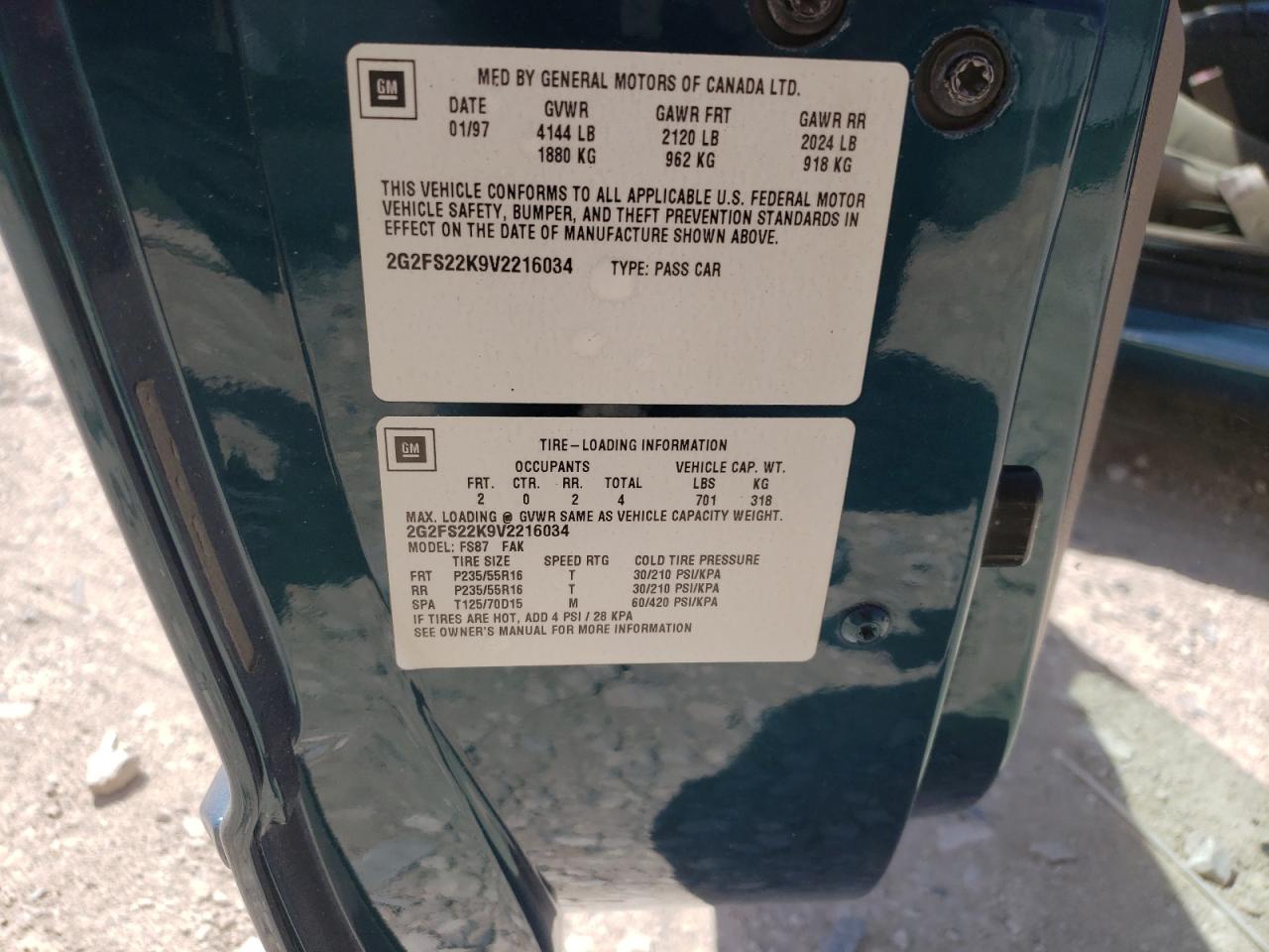 Photo 10 from auction – 1997 PONTIAC FIREBIRD with VIN 2G2FS22K9V2216034