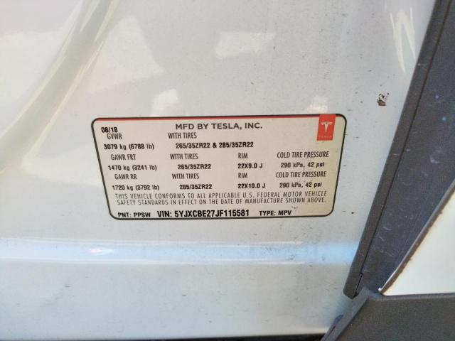 Photo 10 from auction – 2018 TESLA MODEL X with VIN 5YJXCBE27JF115581