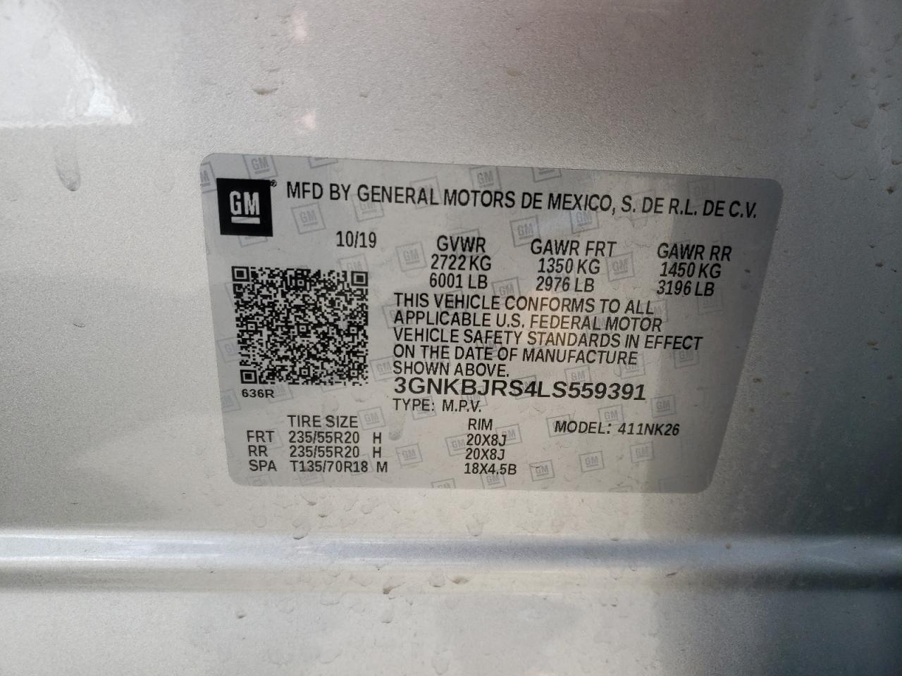 Photo 10 from auction – 2020 CHEVROLET BLAZER 3LT with VIN 3GNKBJRS4LS559391