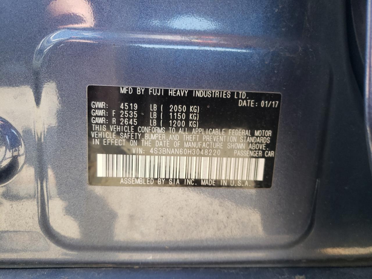 Photo 10 from auction – 2017 SUBARU LEGACY 2.5 with VIN 4S3BNAN60H3048220