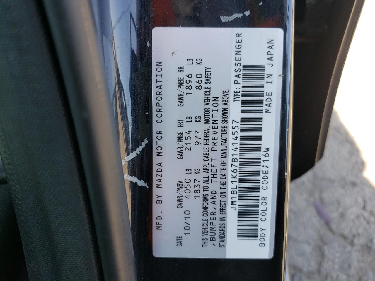 Photo 10 from auction – 2011 MAZDA 3 S with VIN JM1BL1K67B1414557