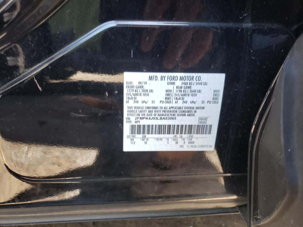 Photo 10 from auction – 2020 FORD EDGE SEL with VIN 2FMPK4J93LBA03065