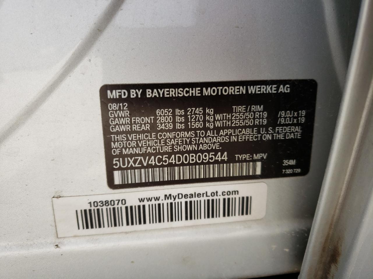 Photo 10 from auction – 2013 BMW X5 XDRIVE3 with VIN 5UXZV4C54D0B09544