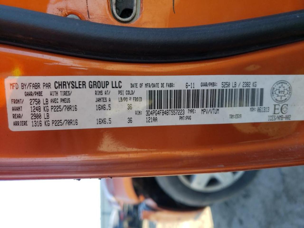 Photo 10 from auction – 2011 DODGE JOURNEY EX with VIN 3D4PG4FB4BT557223