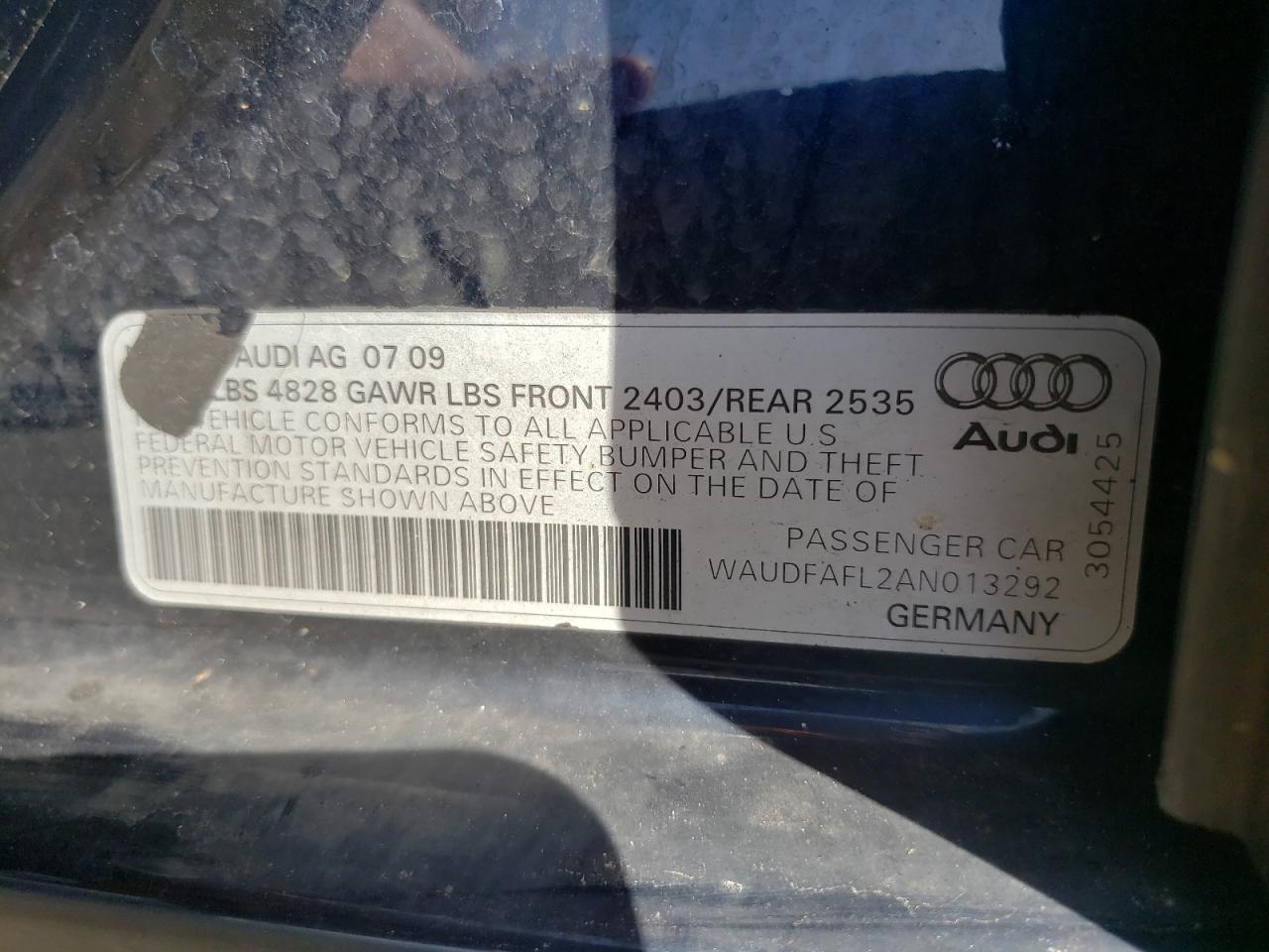 Photo 10 from auction – 2010 AUDI A4 PREMIUM with VIN WAUDFAFL2AN013292