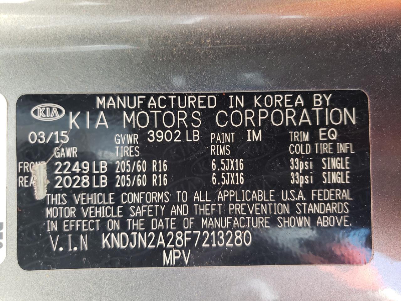 Photo 10 from auction – 2015 KIA SOUL with VIN KNDJN2A28F7213280