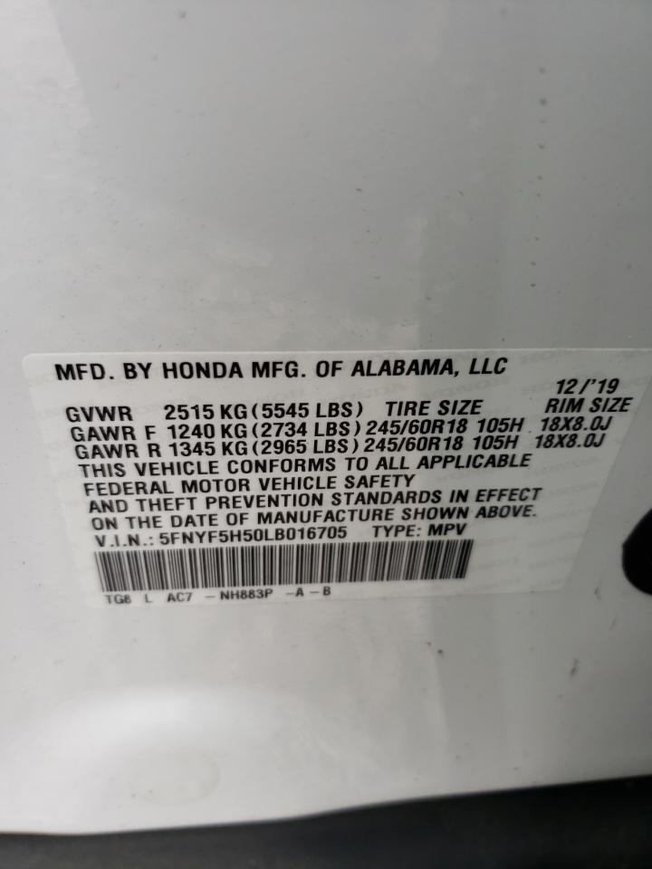 Photo 10 from auction – 2020 HONDA PILOT EXL with VIN 5FNYF5H50LB016705