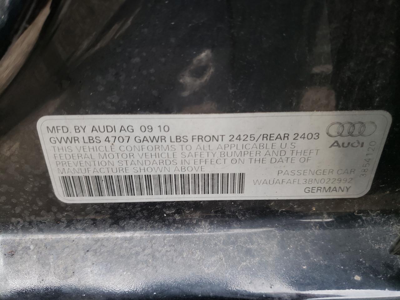 Фото 10 с аукциона – 2011 AUDI A4 PREMIUM с VIN WAUAFAFL3BN022992