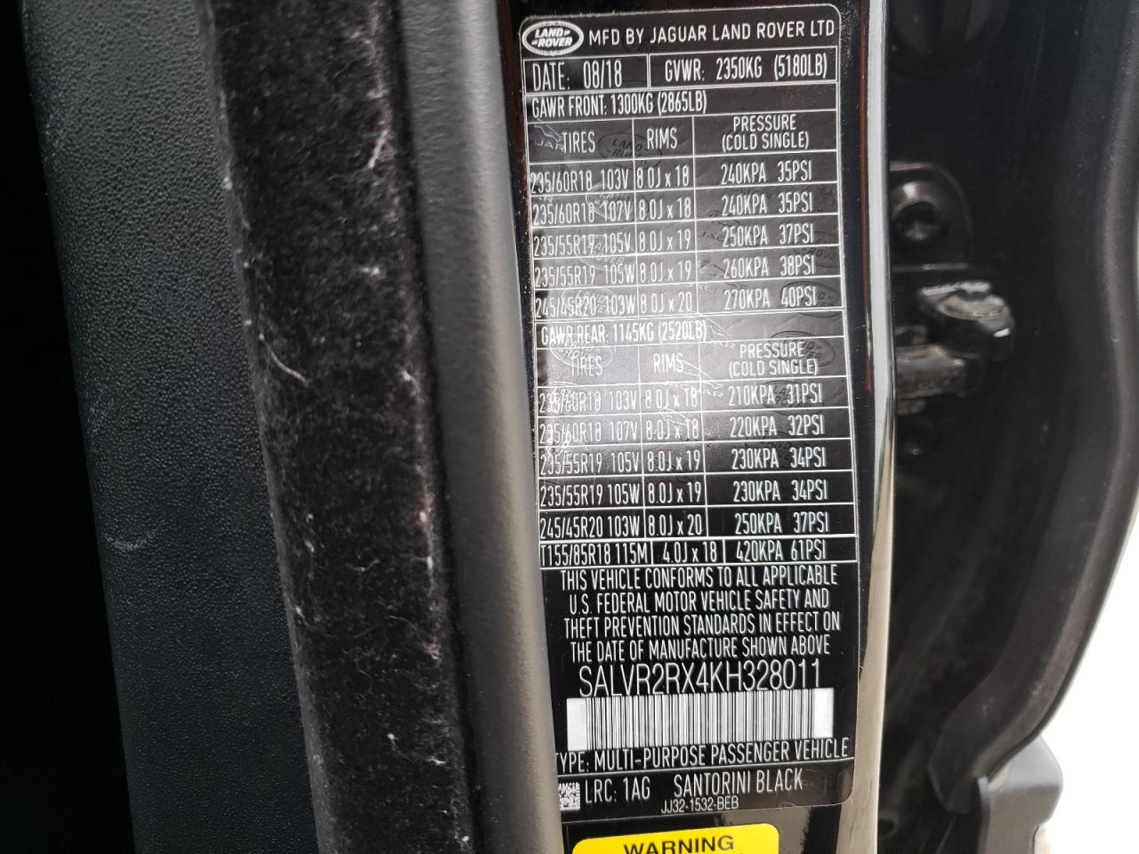 Photo 10 from auction – 2019 LAND ROVER RANGE ROVE with VIN SALVR2RX4KH328011