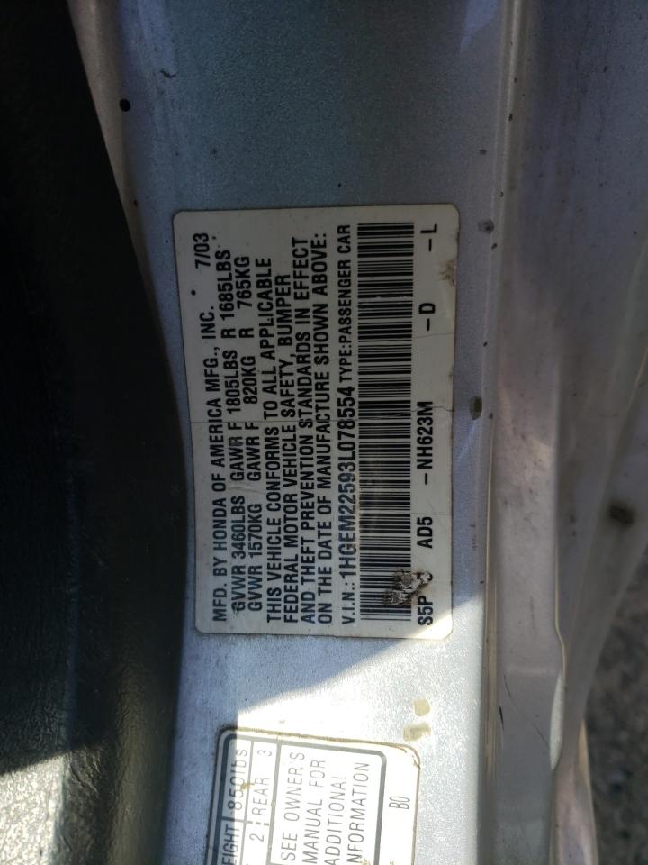 Photo 10 from auction – 2003 HONDA CIVIC LX with VIN 1HGEM22593L078554
