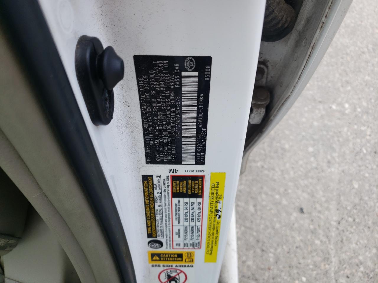 Photo 10 from auction – 2010 TOYOTA CAMRY BASE with VIN 4T4BF3EK2AR046976