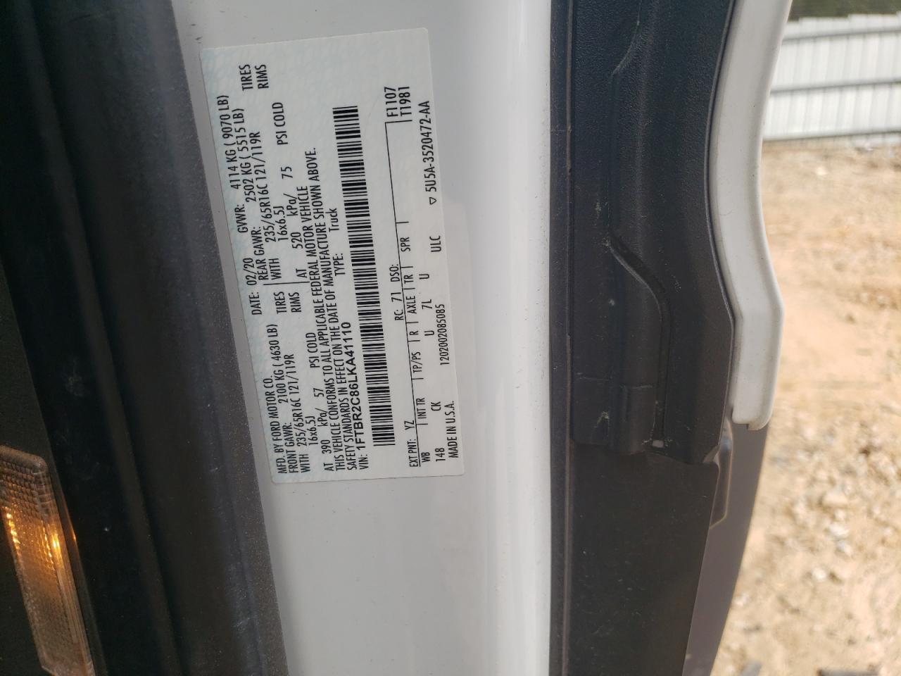 Photo 10 from auction – 2020 FORD TRANSIT T- with VIN 1FTBR2C86LKA41110