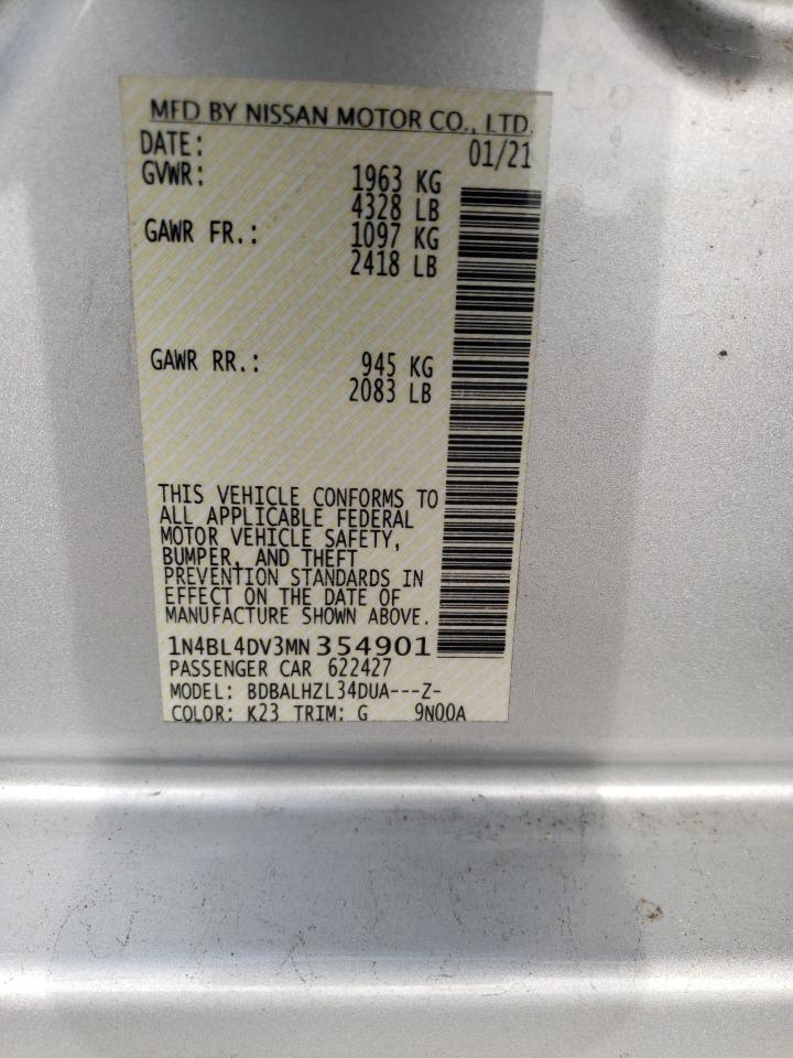 Photo 10 from auction – 2021 NISSAN ALTIMA SV with VIN 1N4BL4DV3MN354901