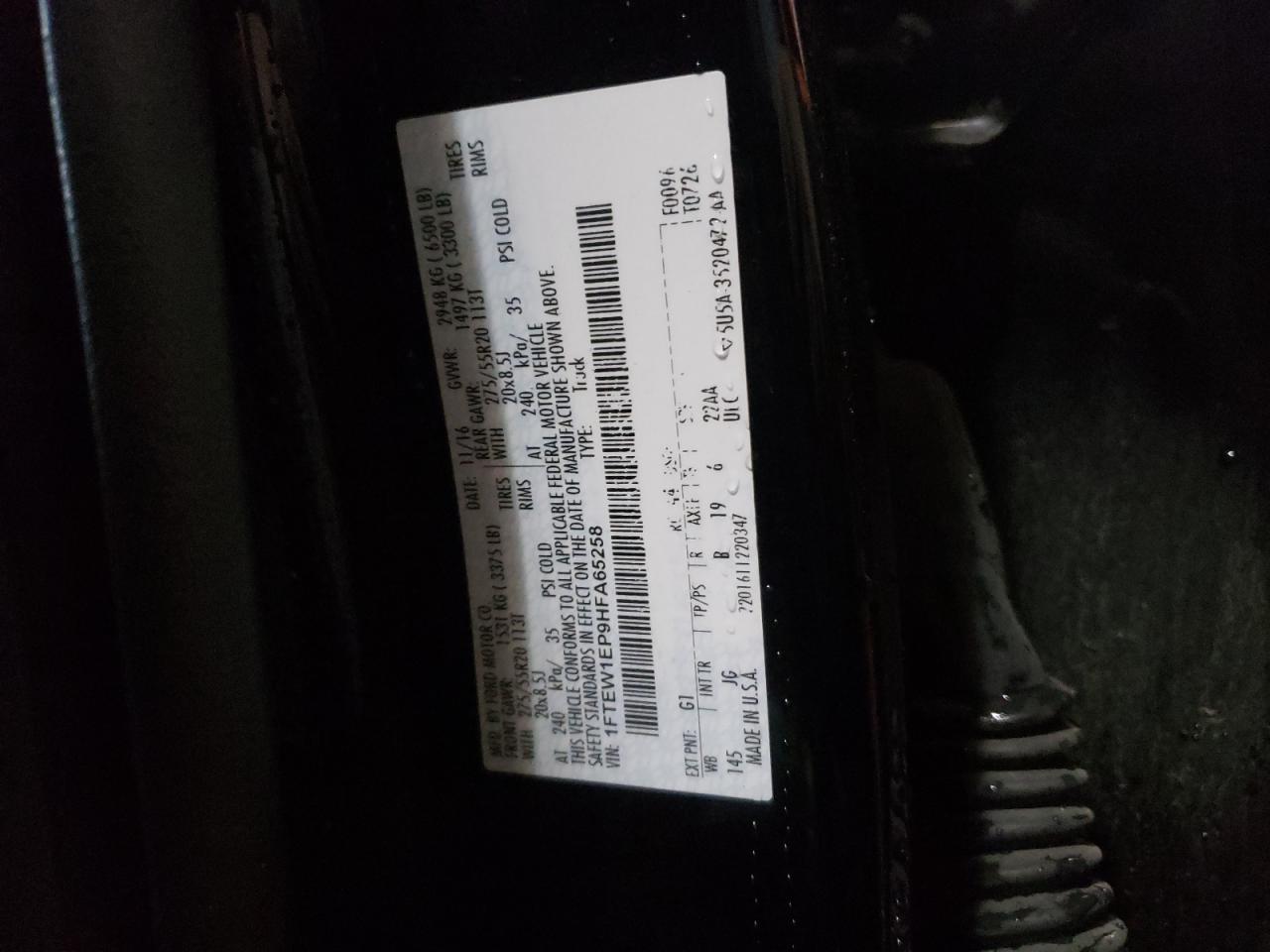 Photo 10 from auction – 2017 FORD F150 SUPER with VIN 1FTEW1EP9HFA65258