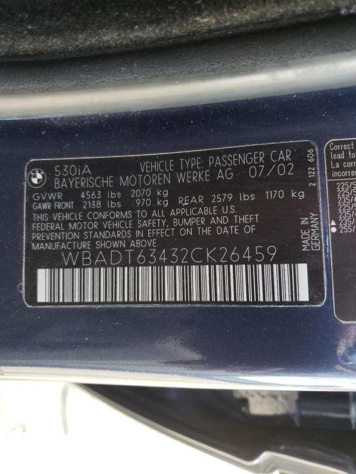 Photo 10 from auction – 2002 BMW 530 I AUTO with VIN WBADT63432CK26459