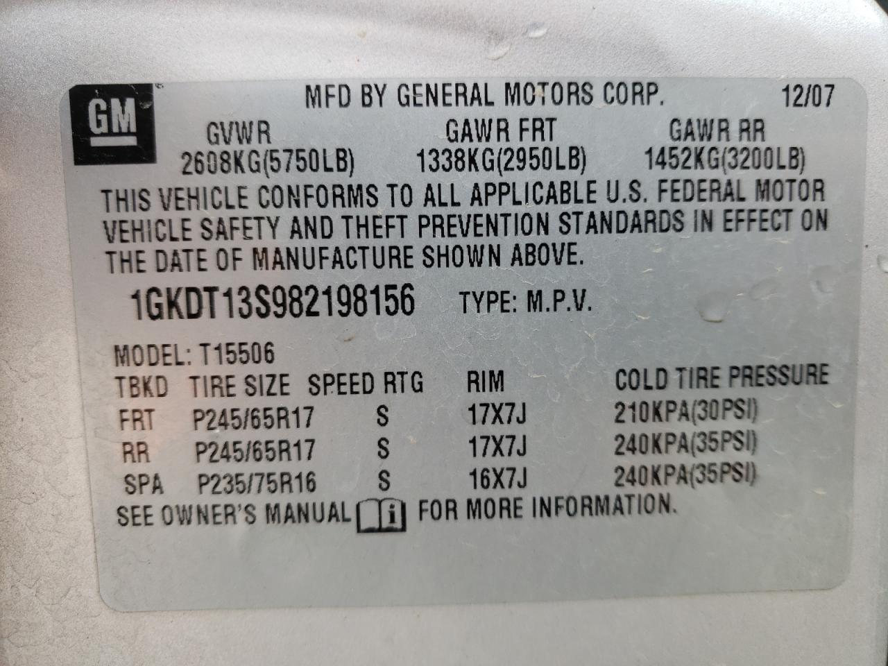 Photo 10 from auction – 2008 GMC ENVOY with VIN 1GKDT13S982198156
