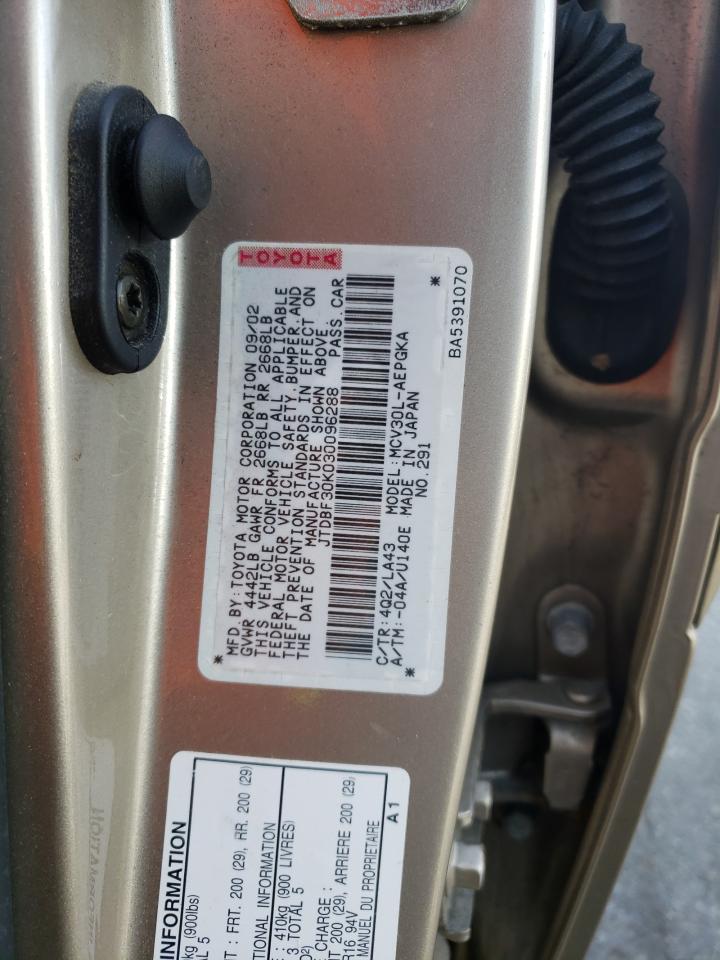 Photo 10 from auction – 2003 TOYOTA CAMRY LE with VIN JTDBF30K030096288