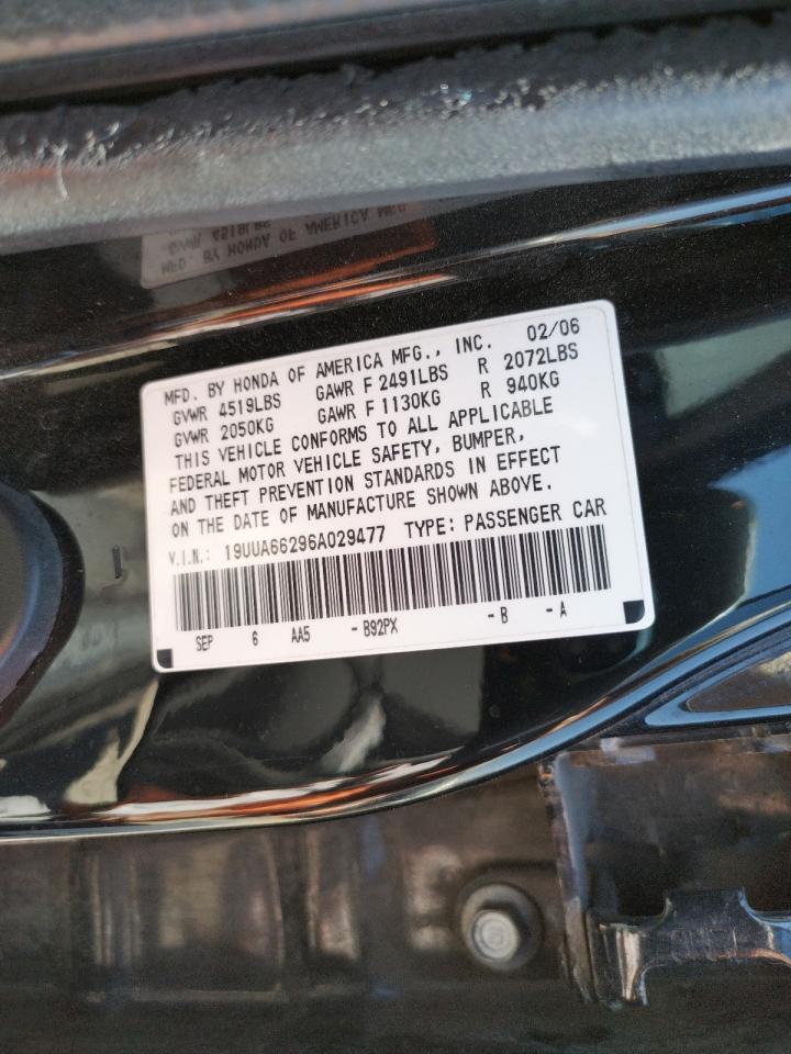 Photo 10 from auction – 2006 ACURA 3.2TL with VIN 19UUA66296A029477