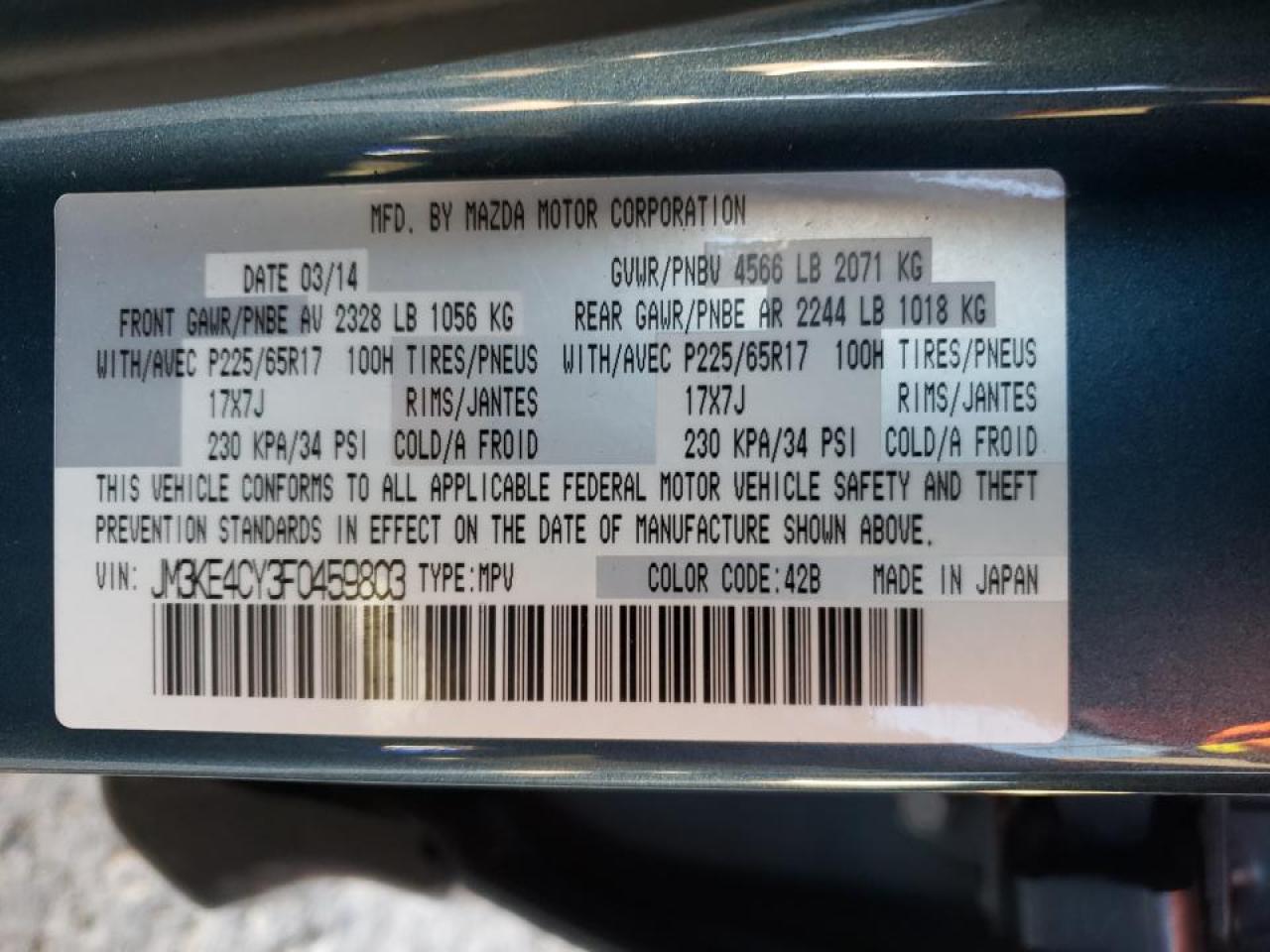 Photo 10 from auction – 2015 MAZDA CX-5 TOURI with VIN JM3KE4CY3F0459803