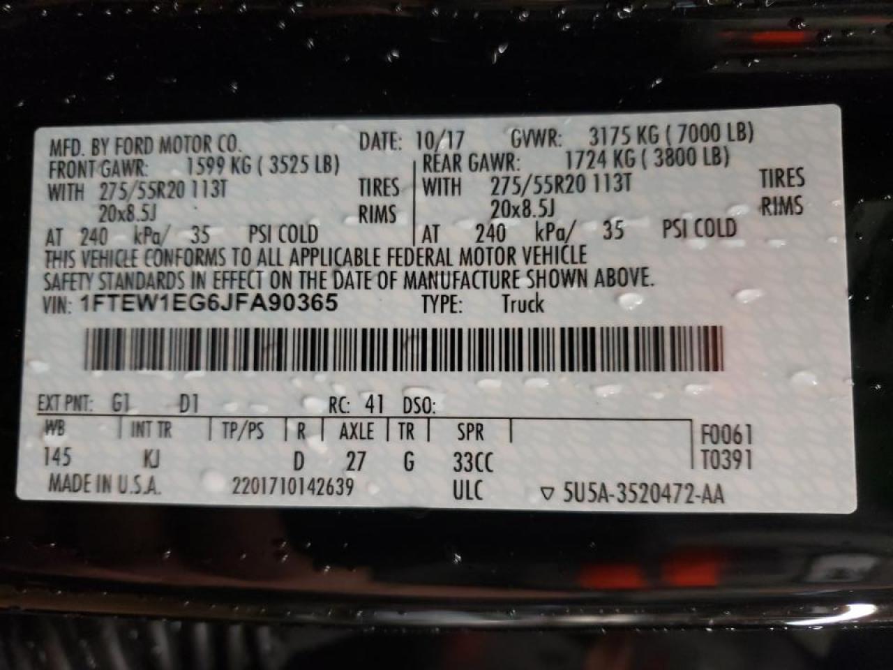 Photo 10 from auction – 2018 FORD F150 SUPER with VIN 1FTEW1EG6JFA90365