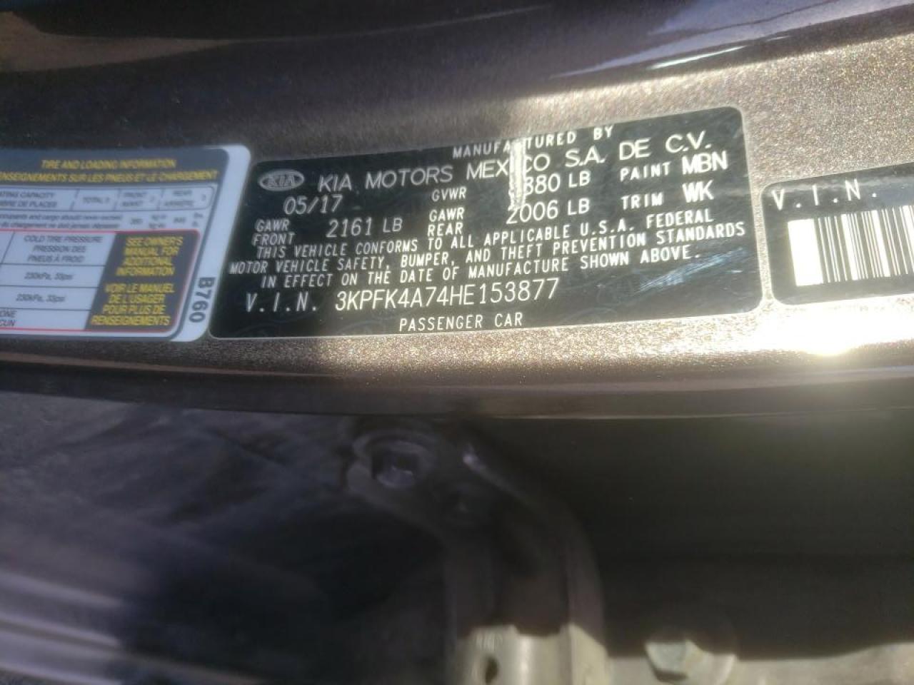 Photo 10 from auction – 2017 KIA FORTE LX with VIN 3KPFK4A74HE153877