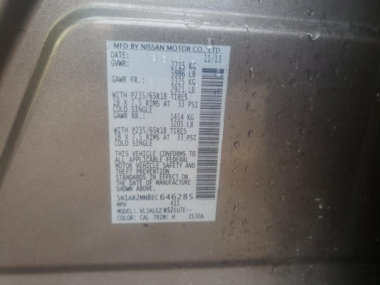 Foto 10 de la subasta – 2014 NISSAN PATHFINDER con VIN 5N1AR2MN8EC646285