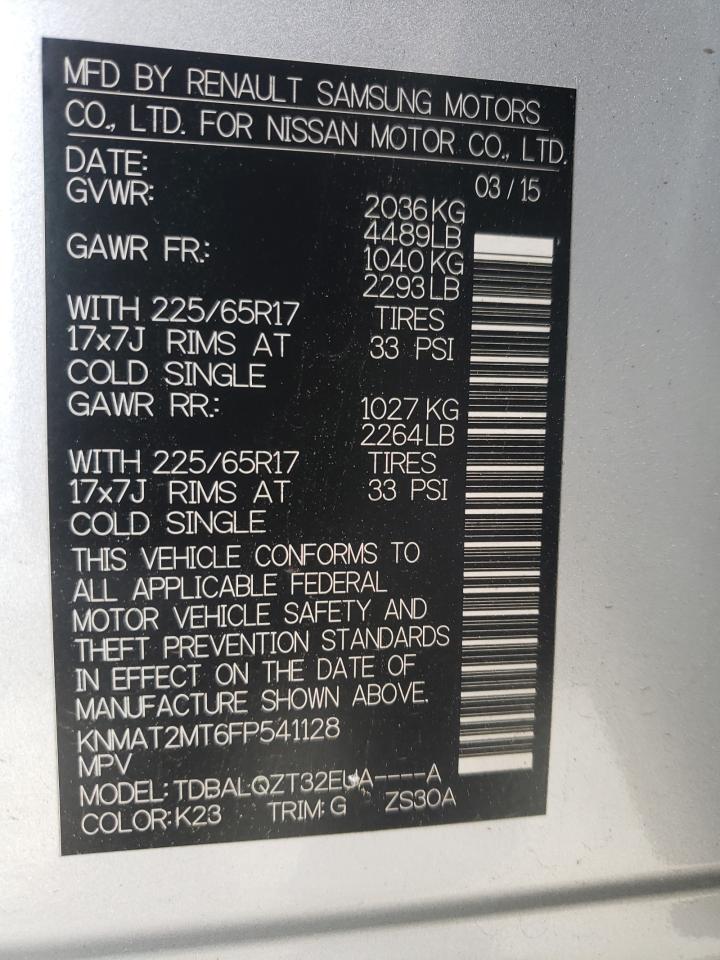Photo 10 from auction – 2015 NISSAN ROGUE S with VIN KNMAT2MT6FP541128