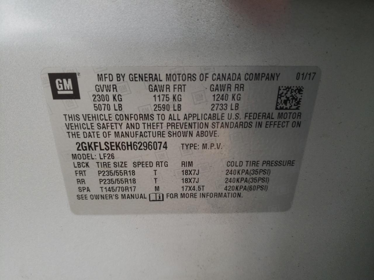Photo 10 from auction – 2017 GMC TERRAIN SL with VIN 2GKFLSEK6H6296074