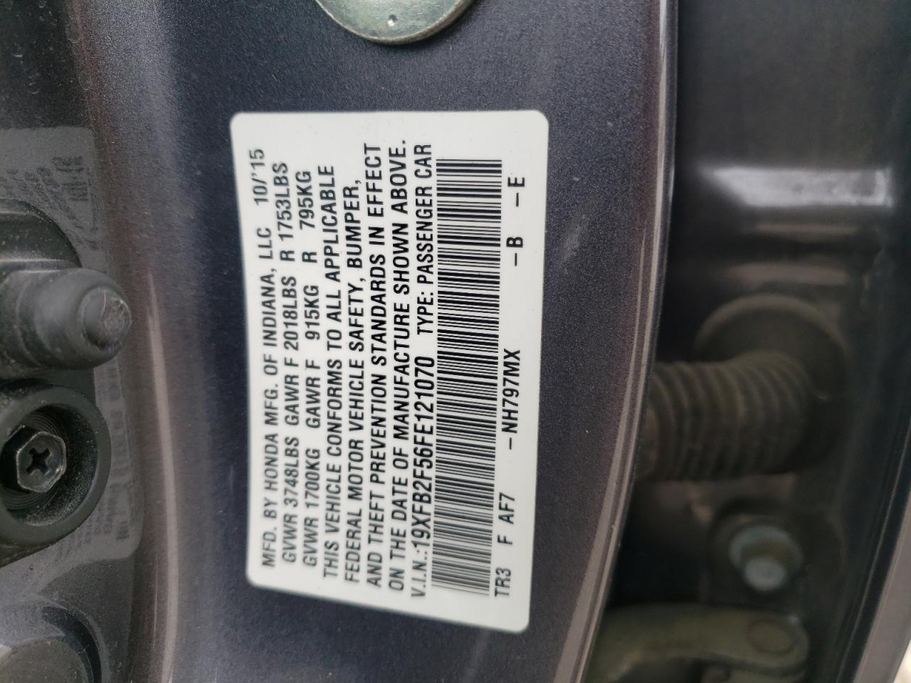 Photo 10 from auction – 2015 HONDA CIVIC LX with VIN 19XFB2F56FE121070